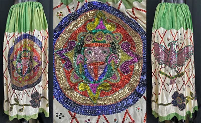 Falda de Danza Folclórica Mexicana Lentejuelas Cuentas a Mano Figura China Poblana De Colección Foto 1 de 3