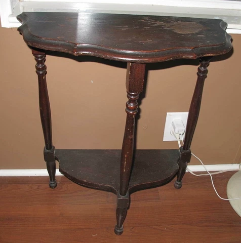 Antique Vintage Half Moon Hallway Foyer Plant Stand Wood Table Cover