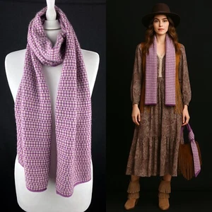 Warm & Co. Bufanda 100% Cachemira Púrpura Beige Patrón Geométrico Suave Ligera - Imagen 1 de 13