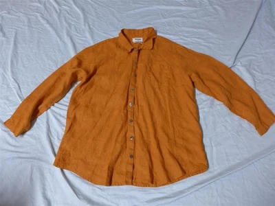 Vintage FLAX Orange Long-Sleeve Button-Down 100% Linen Shirt - Large - Image 1 of 4