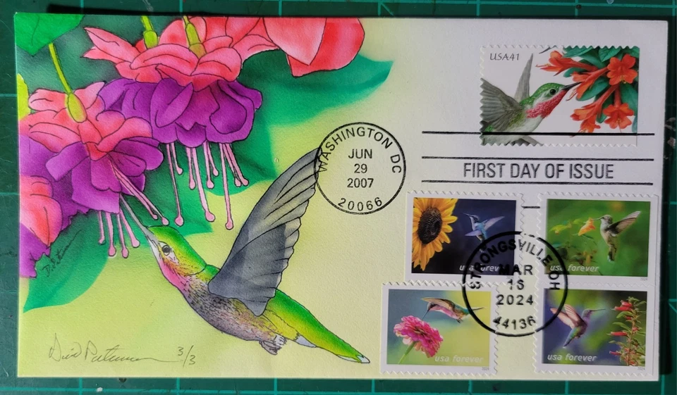 Peterman Hand Painted Fuchsia Flower, Hummingbirds, Sc.# 5154, 5845-48 Dual F.D - Image 1 of 1
