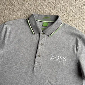 Hugo Boss Polo Shirt Paddy Pro Mens Large Grey White Green Short Sleeve Golf - Picture 1 of 15
