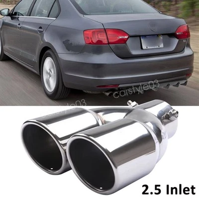 2.5 Inlet Rear Car Dual Exhaust Muffler Tip Tail Pipe Steel For Volkswagen Jetta Foto 1 de 4