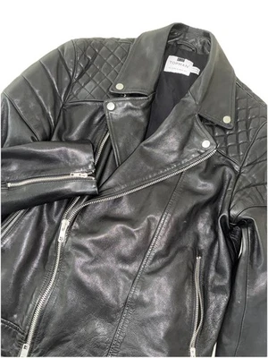 Topman 夹克男式 L 黑色真皮修身摩托车骑手拉链垃圾桶 — 第 1/4 张图片