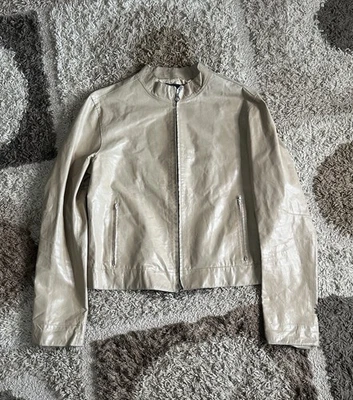 Vera Pelle Beige Leather Moto Ricky Jacket Women’s 48 Zip Up Biker Coat Italy - Image 1 of 4