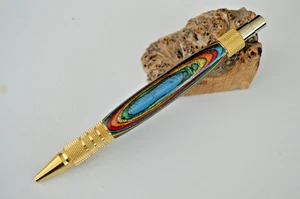 Sehr Schöner Druckkugelschreiber gedrechselt aus ca. 80 Schichten Furnier Holz - Bild 1 von 8
