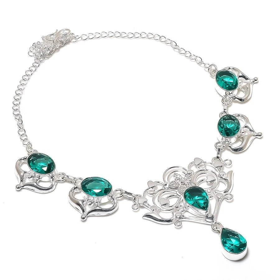 Mint Tourmaline Gemstone Handmade 925 Sterling Silver Jewelry Necklace Size 18" - Image 1 of 1