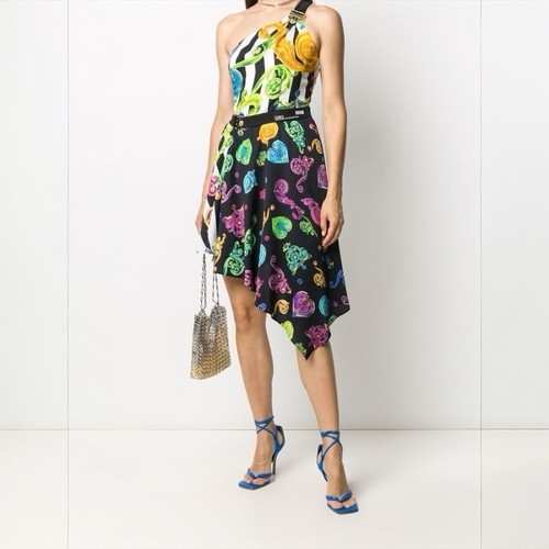 Abito barocco monospalla VERSACE JEANS COUTURE IT42 nuovo con etichette