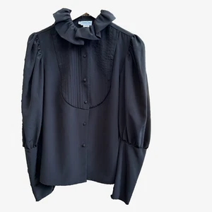 Camicetta vintage Saint Clair Paris taglia 6 nera con bottoni davanti e colletto arricciato - Foto 1 di 8