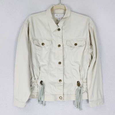 Chaqueta Petite Sophisticate para mujer pequeña crema vintage utilitaria algodón abotonada Foto 1 de 4