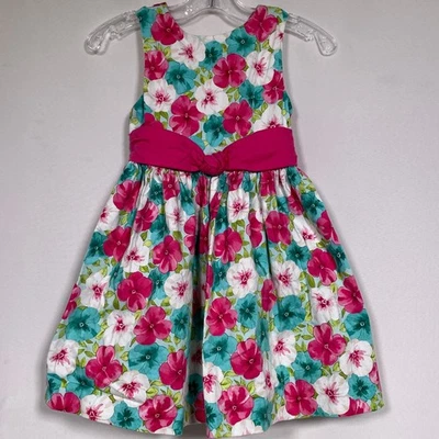 Mayoral Girls Floral Print Sleeveless Pink Green White Party Dress Girl's 6 - Image 1 of 4