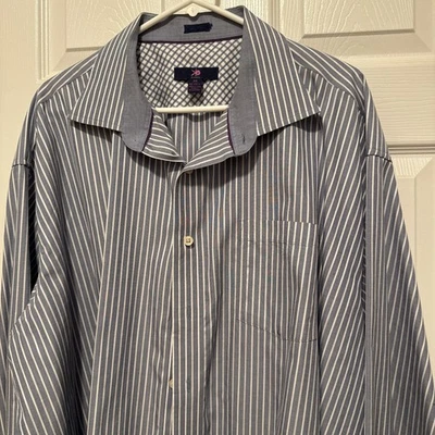 Camisa Egara Para Hombre 3X Azul Blanco Rayas Anchas Manga Larga Puños Abatibles Foto 1 de 4