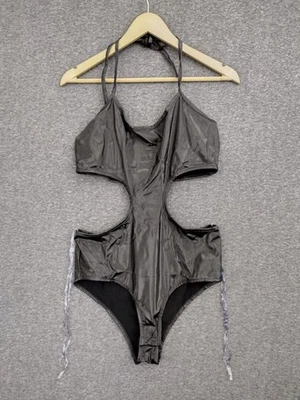 Traje de baño para mujer Codigo de una pieza de cuero sintético negro recortado laterales talla L Foto 1 de 4