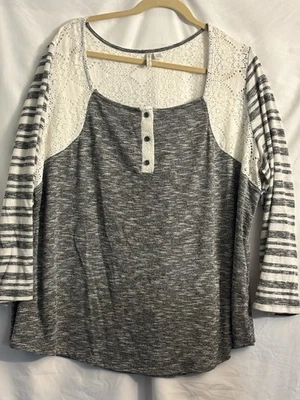 Women’s Cato Plus Size 22/24 Casual Blouse Knit Crochet Lace Top Gray 3/4 Sleeve - Image 1 of 4