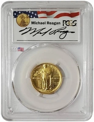 2016-W 1/4 Oz GOLD 100TH ANNIV STANDING LIBERTY PCGS SP70 FS Michael Reagan Coin - Image 1 of 4