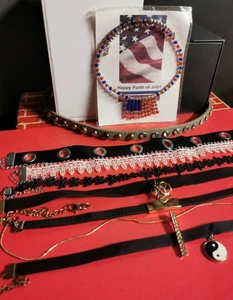 LOT OF 8 ~ Adjustable Choker Necklaces Various Colors Costume Jewelry 12" & Up - Picture 1 of 11