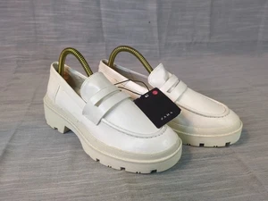 Zara Womens US 5.5 EU 36 White Leather Chunky Platform Penny Loafer Y2K Boho - Picture 1 of 9