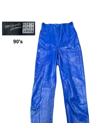 Vintage 90s Michael Hoban Leather Pants Blue Size 5/6 - Image 1 of 4