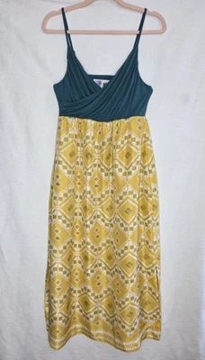 Vestido Edme & Esyllte para mujer talla 0 amarillo verde azulado forrado de seda sin mangas estampado Ikat Foto 1 de 4