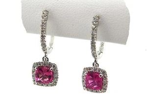 1.59 CT natural pink tourmaline & diamond earrings VS/F 18K white gold - Picture 1 of 7