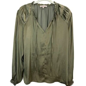Philosophy Women's Olive Green Satin Luxury Blouse Holiday Boho Fifth Avenue Med - Picture 1 of 8