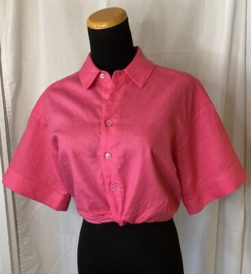 Blusa Top con Botones de Lino Rosa Marco XS Camisa Barbie Manga Corta Costera Cuadrada Foto 1 de 4