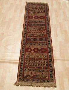 Vintage Handmade Kilim Runner - Brown Geometric Rug Floor Decor 2x10 Feet - Bild 1 von 6