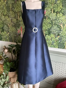 Tara Jarmon Paris Regina Dress In Midnight Blue With Belt Size 8/10 Eur 38 - Picture 1 of 12