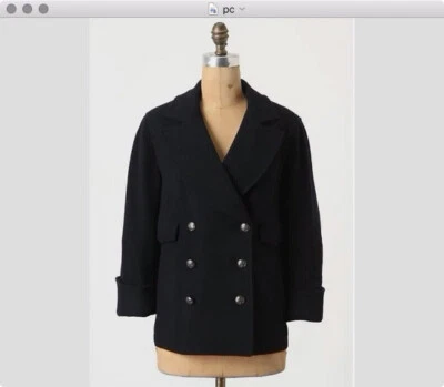 Nuevo con etiquetas Abrigo Cartonnier ANTHROPOLOGIE Azul Marino Doble Pecho Easton Crop Pea Talla 8 Foto 1 de 4