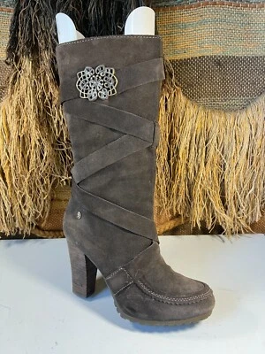 Calvin Klein 牛仔裤女式 8 码及膝高跟靴拉灰色麂皮绒 — 第 1/4 张图片