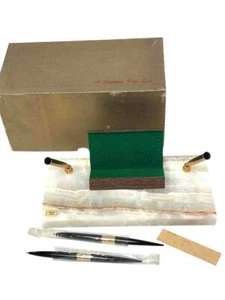 Vintage Onyx Schreibtisch Stift Set mit Visitenkartenhalter - unbenutzt - Originalkarton - Bild 1 von 7