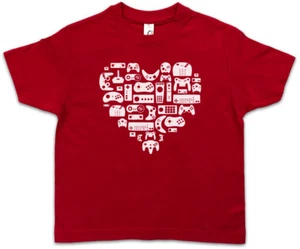CONTROLLER HEART I Kids Boys T-Shirt Video Game NES Evolution Joystick Gamepad - Picture 1 of 1