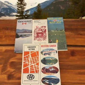 Vintage Canadian Road Maps Vancouver Alberta Pamphlets Tourism Lot of 5 - Picture 1 of 18