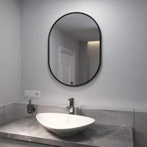 Large Wall Mounted Bathroom Mirror Oval Shaped Metal Frame Glass Vanity Circle - Picture 1 of 17