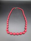 Monet Signed Red Acrylic Oval Bead Gold Tone 28" Necklace Vtg Estate Gorgeous