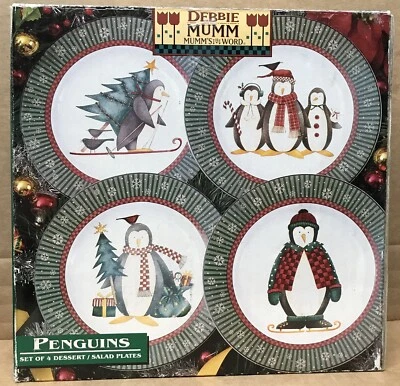 Debbie Mumm Set of 4 "Penguins" Salad / Dessert 8.25" Plates [027826261422] - Image 1 of 4