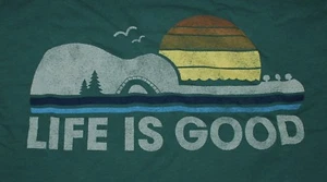 NWT Men's Life is Good Camp Guitar Green Lightweight LS Smooth Tee - Picture 1 of 3