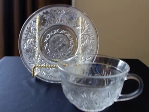 8 INDIANA GLASS TIARA CLEAR SANDWICH GLASS CUP & SAUCER PLUS CREAMER - Picture 1 of 13
