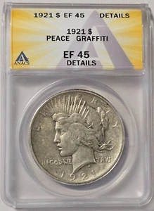 1921 PEACE Silver Dollar ANACS EF45 DETAILS (G854) - Picture 1 of 4