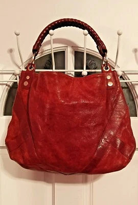 Bolso Hobo Cartera de Cuero Rojo Junior Drake Doble Costura Mango Cierre Imán Foto 1 de 4