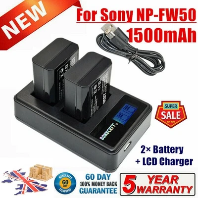 2X Replacement Battery NP-FW50 +Charger For Sony Alpha A35 A55 NEX-5 NEX-6 NEX-7 - Image 1 of 4