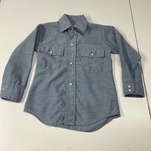 VTG Levi’s Denim Western Pearl Snap Boys Button Up Shirt Orange Tab Size 4 - Picture 1 of 6