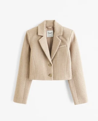 ABERCROMBIE & FITCH Cropped Tweed Blazer Small Beige Brown NEW Preppy Casual - Image 1 of 4