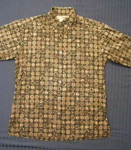 Tori Richard Hawaiian Aloha Shirt Round Emblems Square Grid White on Black SizeS - Picture 1 of 10