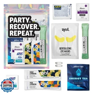 Hangover Recover Kit - 10 Piece Pre-Filled Gift Bags (5 Pack) - Essential Gif - Picture 1 of 5