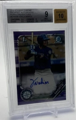 2019 Bowman Chrome Purple Refractor Noelvi Marte Auto Seattle Mariners BGs - Image 1 of 2