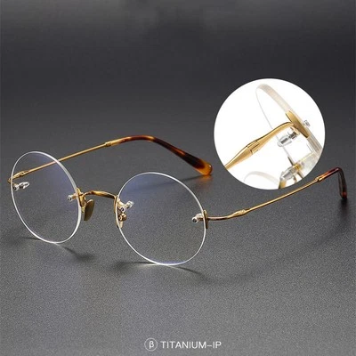 Pure Titanium Retro Eyeglass Frames Ultralight Round Steve Jobs Rimless Glasses - Image 1 of 4