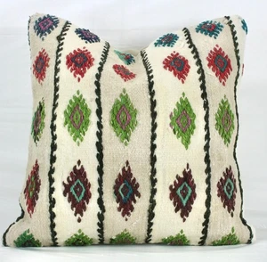 Funda de Almohada Decorativa Vintage Turca Kilim 18" Blanco Negro Kilim Sofá Almohada - Imagen 1 de 9