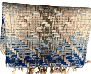 Sciarpa Charter Club tessuto 100% cashmere frangia blu bianco con etichetta regalo - Foto 1 di 6