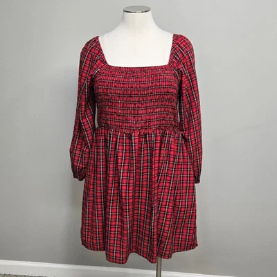 Old Navy Babydoll Milkmaid Mini Dress Size XXL Red Tartan Plaid Cottage Romantic - Image 1 of 4